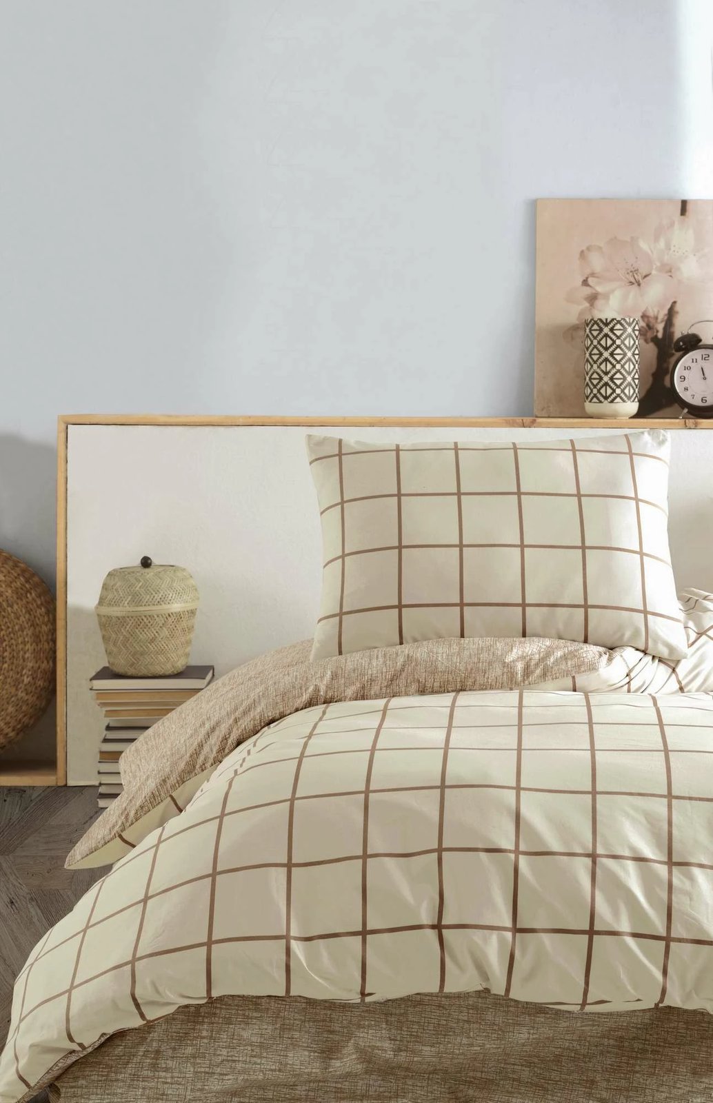 Set mbulesë për jorgan dopio Ranforce, Kare, krem