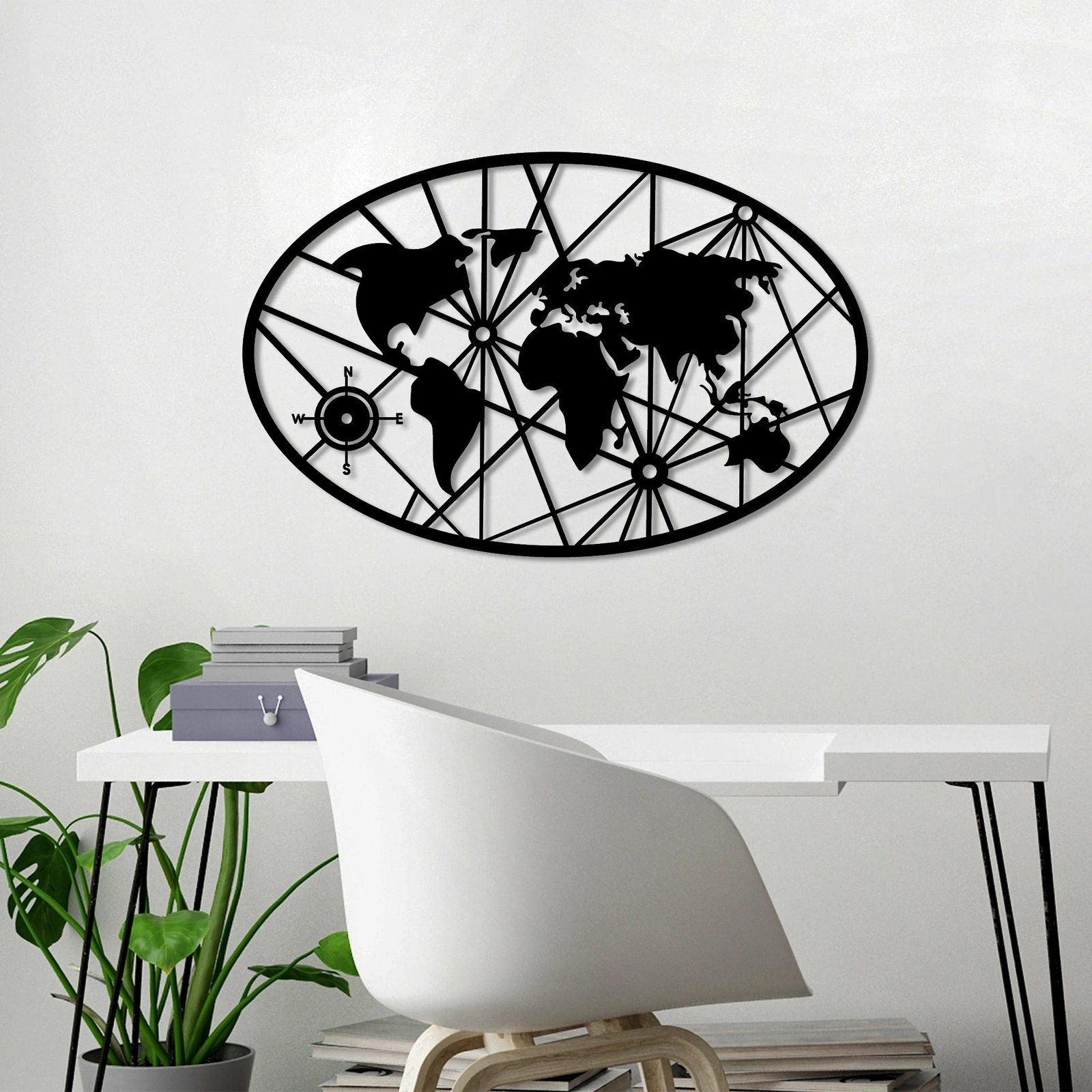 Aksesor dekorativ metalik për mur, hartë bote, Wallity, 40x62cm