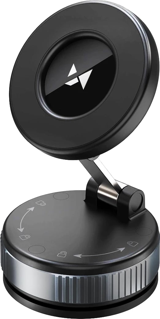 Mbajtës magnetik për makinë, Wozinsky WUSM-01, kupë vakumi me mbyllje rrotulluese, rregullim 360°, kompatibil me MagSafe, për xham ose panel, e zezë