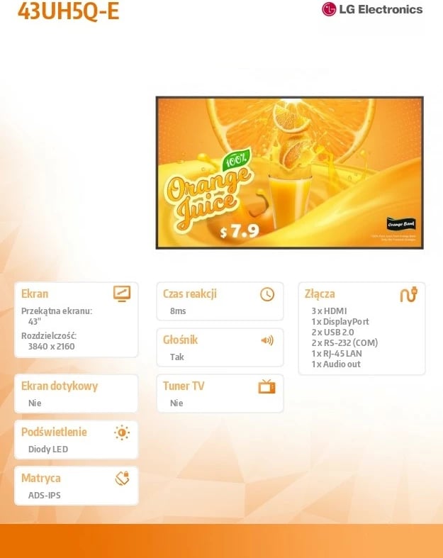 Monitor format i madh, LG, 43UH5Q-E, 43" UHD 500 cd/m² 24/7 webOS, zi