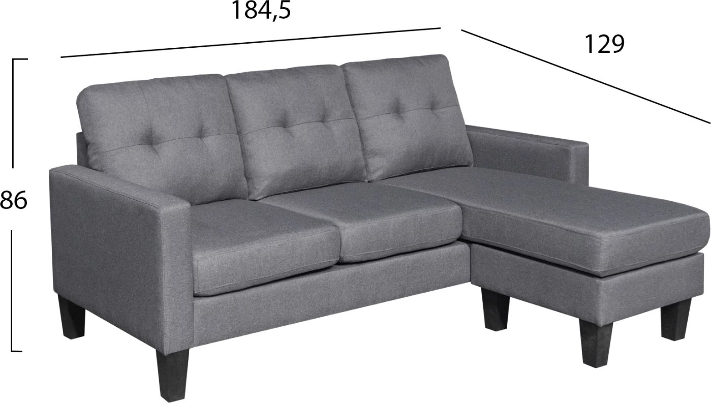 Këndare e kthyeshme MEGGY, 3 ulëse, material gri, FH3297.01, 184.5x129x86cm