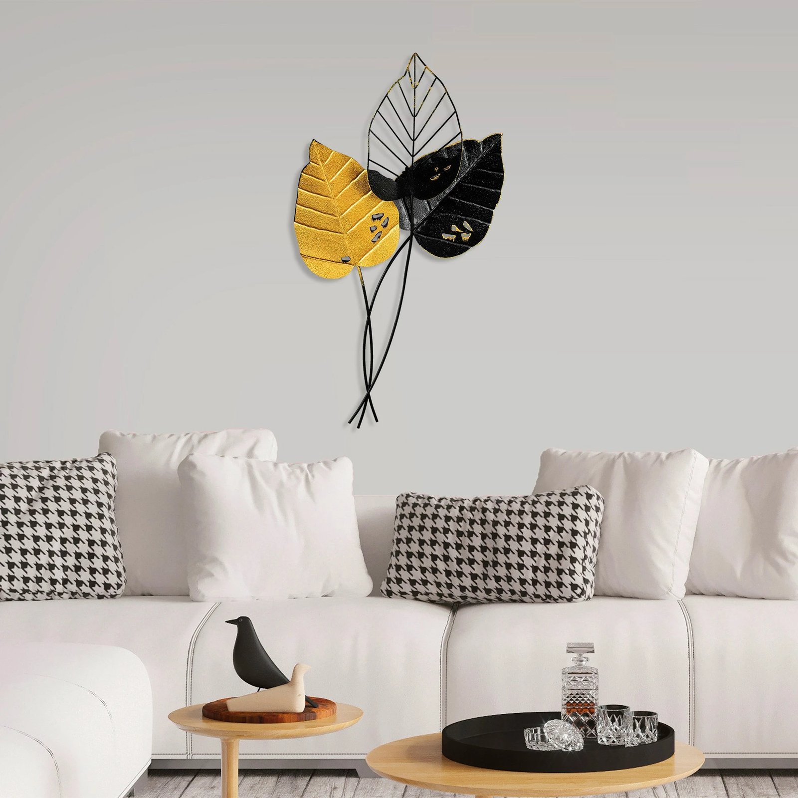 Aksesor dekorativ metalik për mur, Wallity, Fall 2, verdhë dhe e zezë, 45x85cm