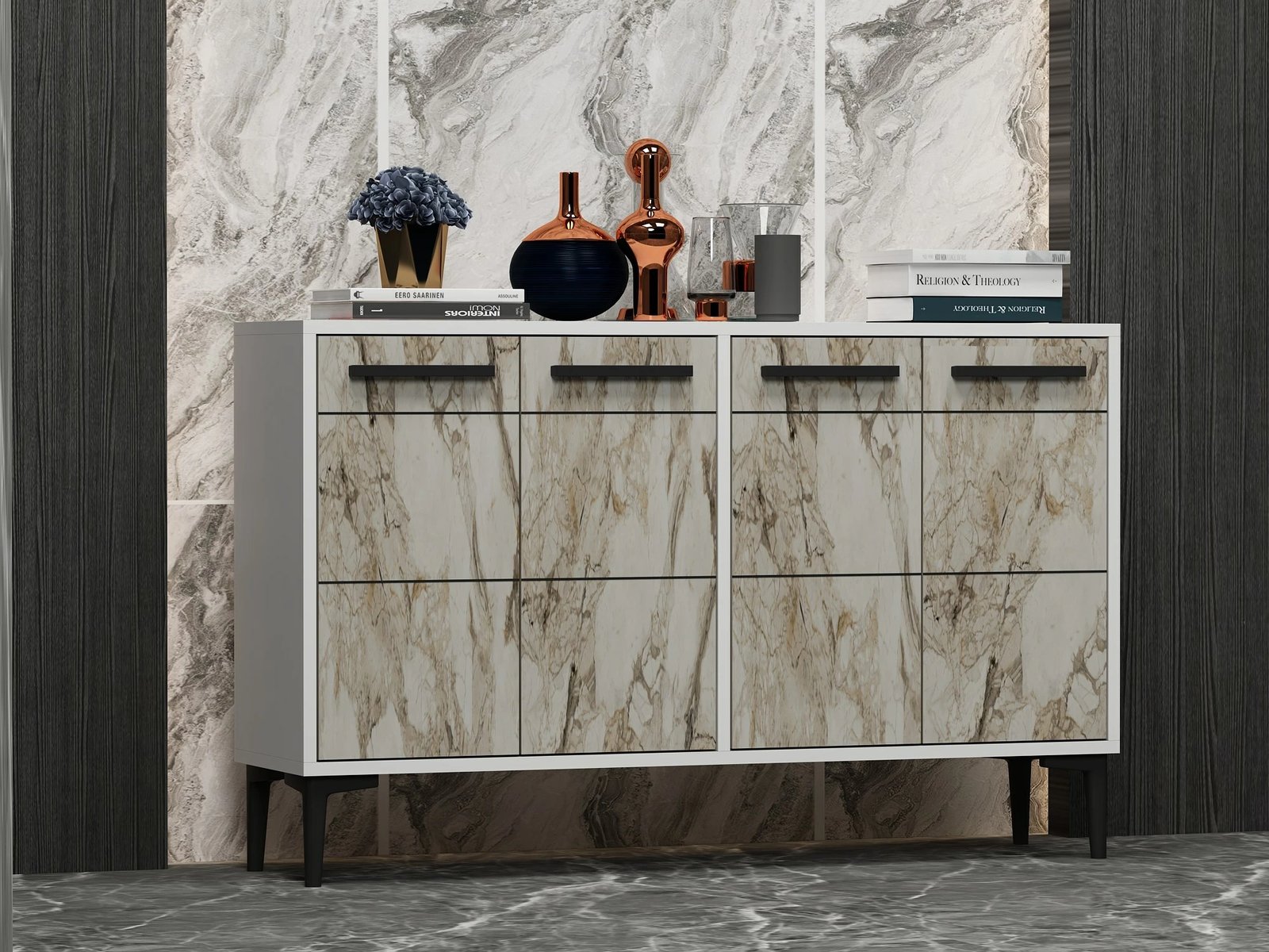 Konsol Skye Decor, ngjyrë e bardhë, mermer