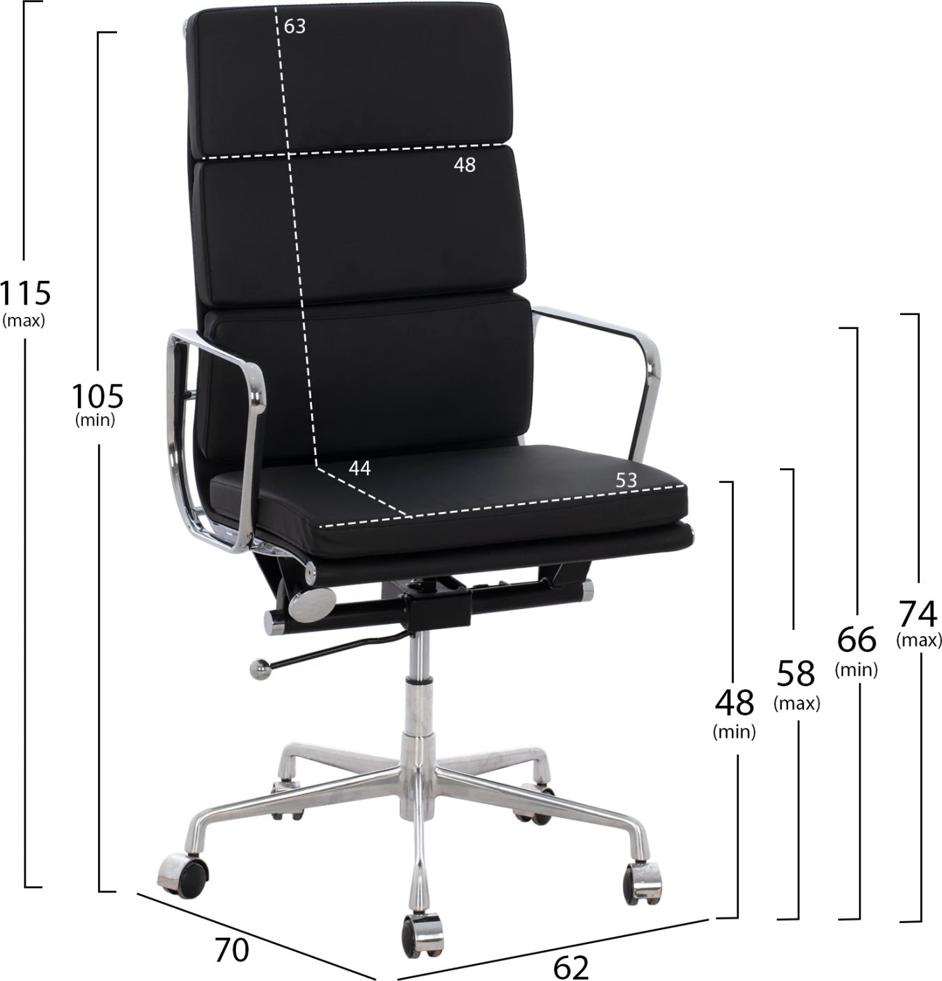 Karrige superiore për zyre me kornizë alumini të zezë FH1172.01 62x70x115 cm