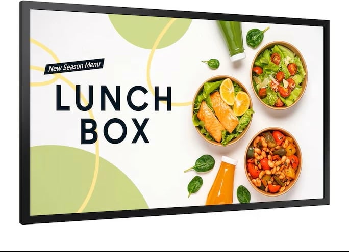 Monitor signage gjysmë-outdoor, Samsung, OM32DX LH32OMDEBGBXEN, 32", FHD 1080p, 2000 nits, Wi‑Fi, IP5X, e zezë