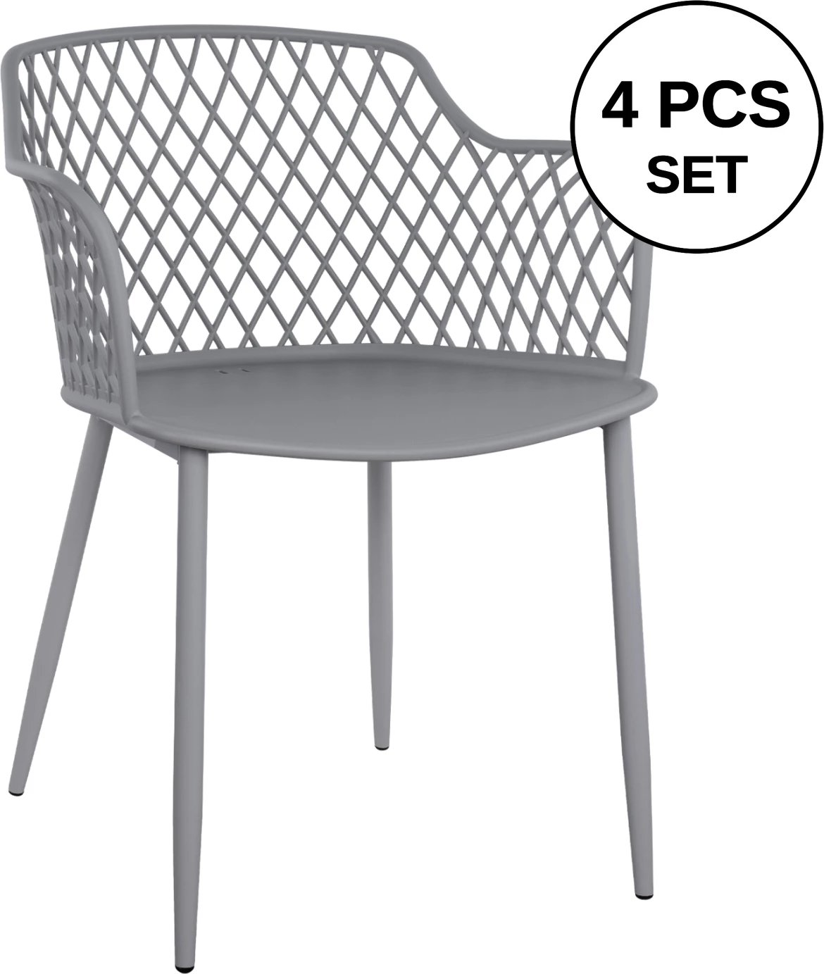 Karrige me krahë polipropileni Jocelyn FH8510.10 gri me këmbë metalike 62x55.5x79cm, set prej 4 copë