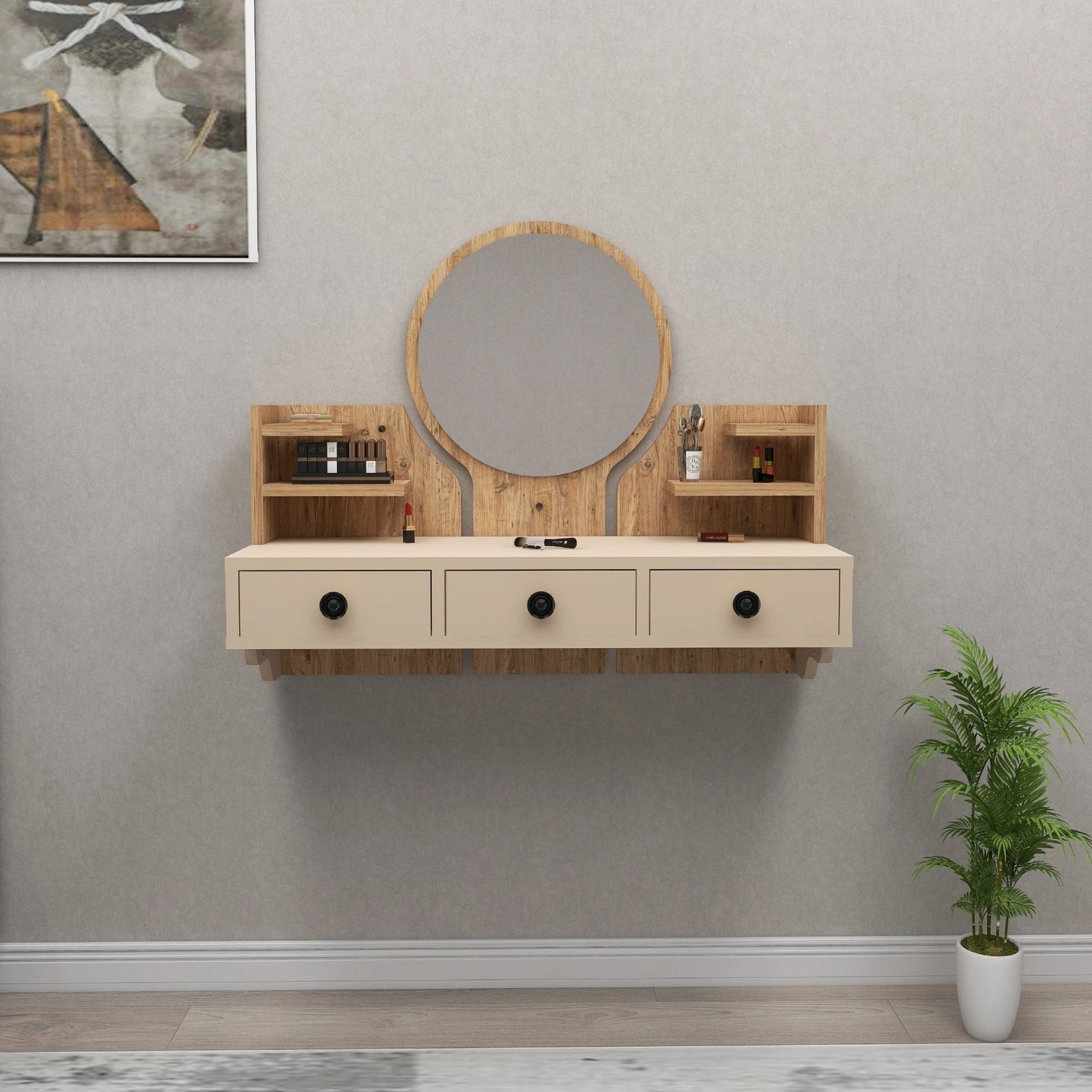 Tavolinë grimi Hanah Home, Polina, ngjyrë Atlantic Pine dhe bezhë