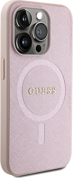 Mbështjellës Guess Saffiano MagSafe për iPhone 15 Pro, Rozë