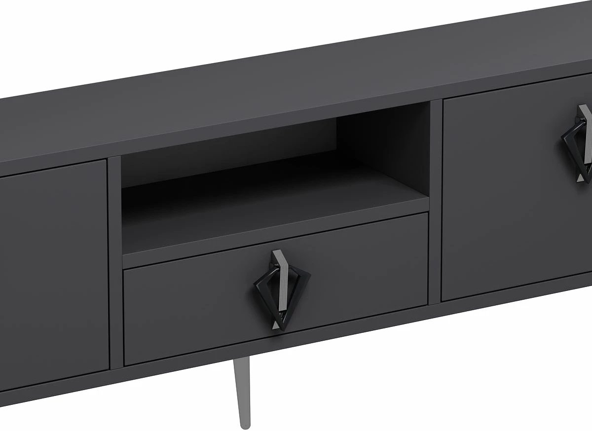 Komodë televizori Skye Decor, 1312-DROP-32, antracit, e zezë, argjend