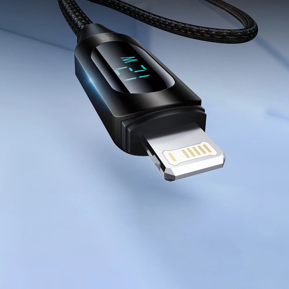 Kabllo USB-A në Lightning Wozinsky WUALC2, 2m, me ekran LED, e zezë