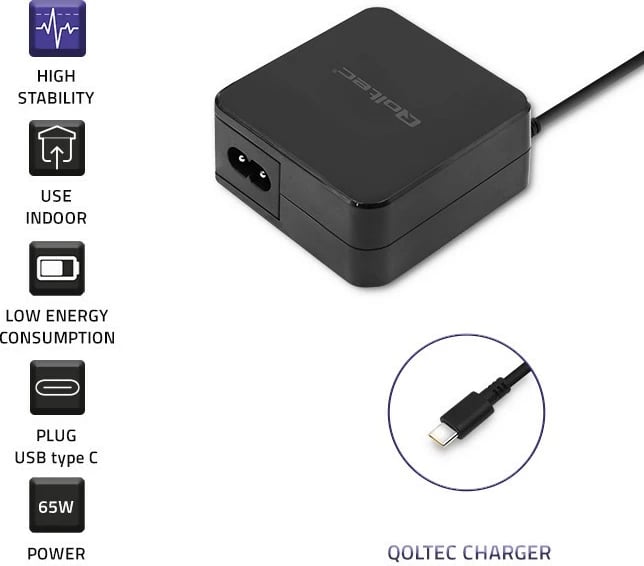 Furnizues energjie Qoltec 51027, 65W, USB Type-C, Power Delivery, i zi