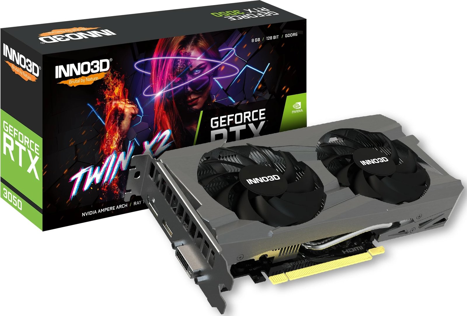 Kartelë grafike Inno3D GeForce RTX 3050 Twin X2, 8 GB, GDDR6, 128 bit, e bardhë