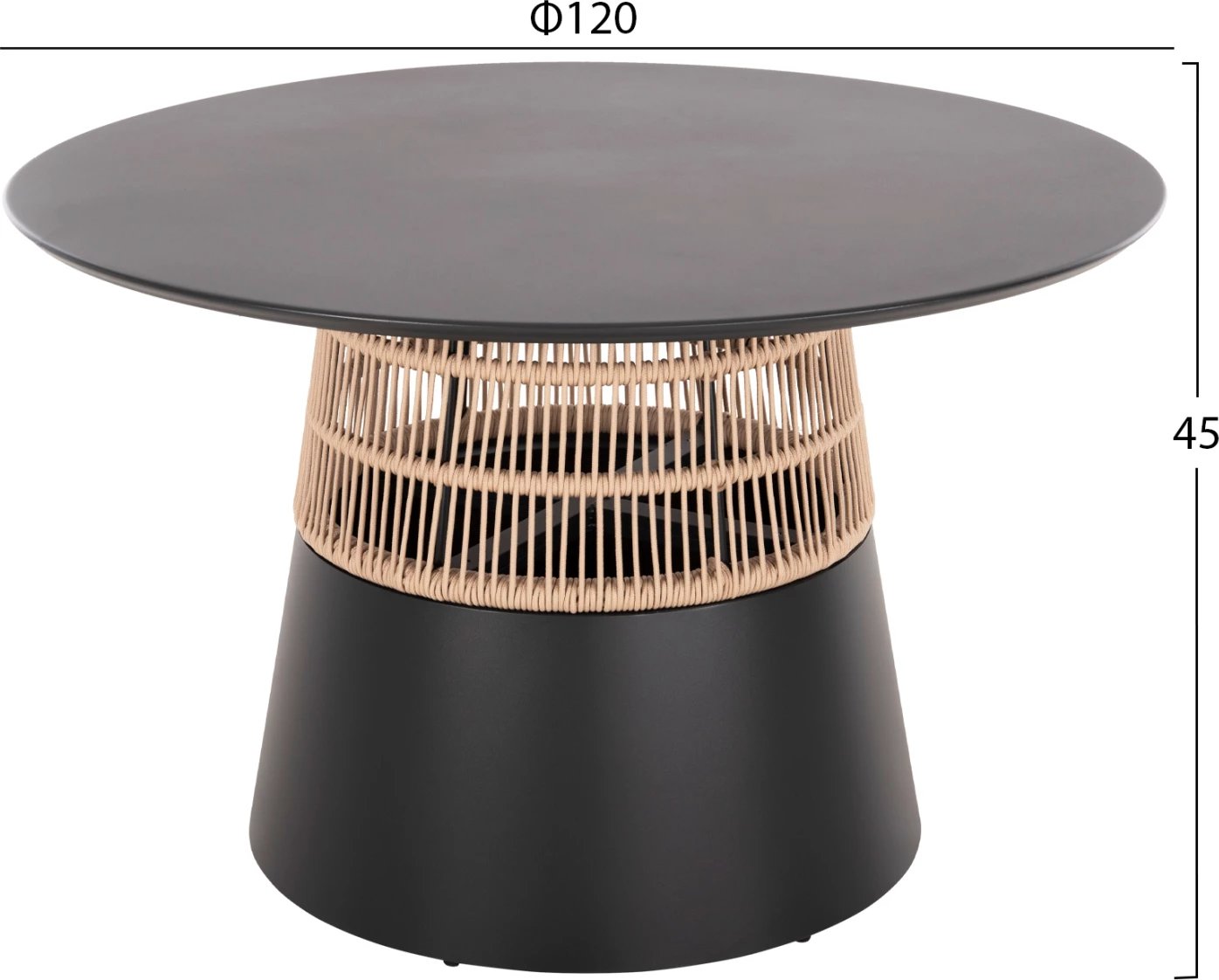 Tavolinë e rrumbullakët SAEID FH6106.01 alumini, ngjyrë antracit, litar sintetik, ngjyrë bezhë, Φ120x75H cm