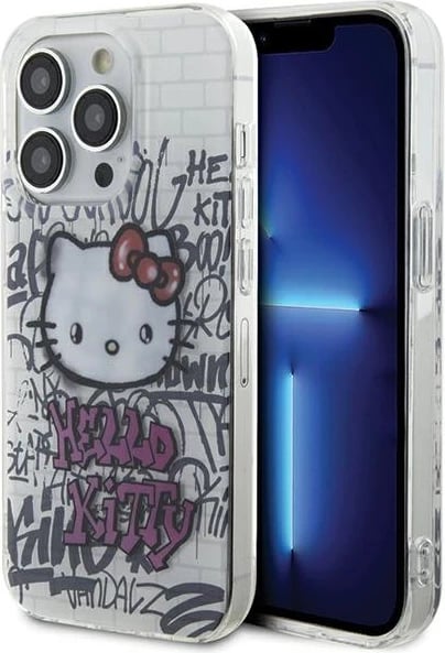 Mbështjellës Hello Kitty IML Kitty On Bricks Graffiti për iPhone 15 Pro Max, Bardhë