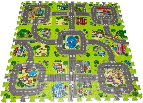 Tapet loje prej shkumë ASKATO 112954, City, shumëngjyrësh, 9 pjesë puzzle