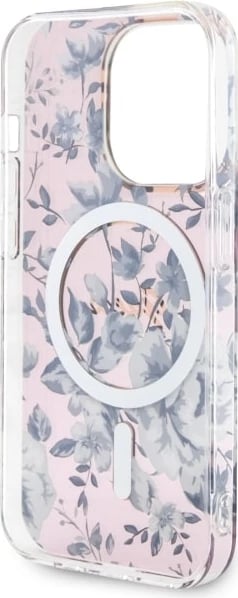 Mbështjellës Guess GUHMP14XHCFWSP për iPhone 14 Pro Max 6.7", Flower MagSafe, rozë