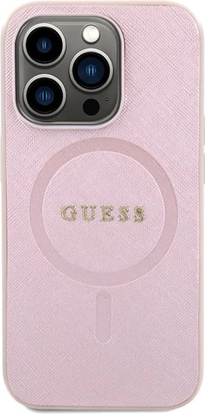 Mbështjellës Guess Saffiano MagSafe për iPhone 15 Pro, Rozë