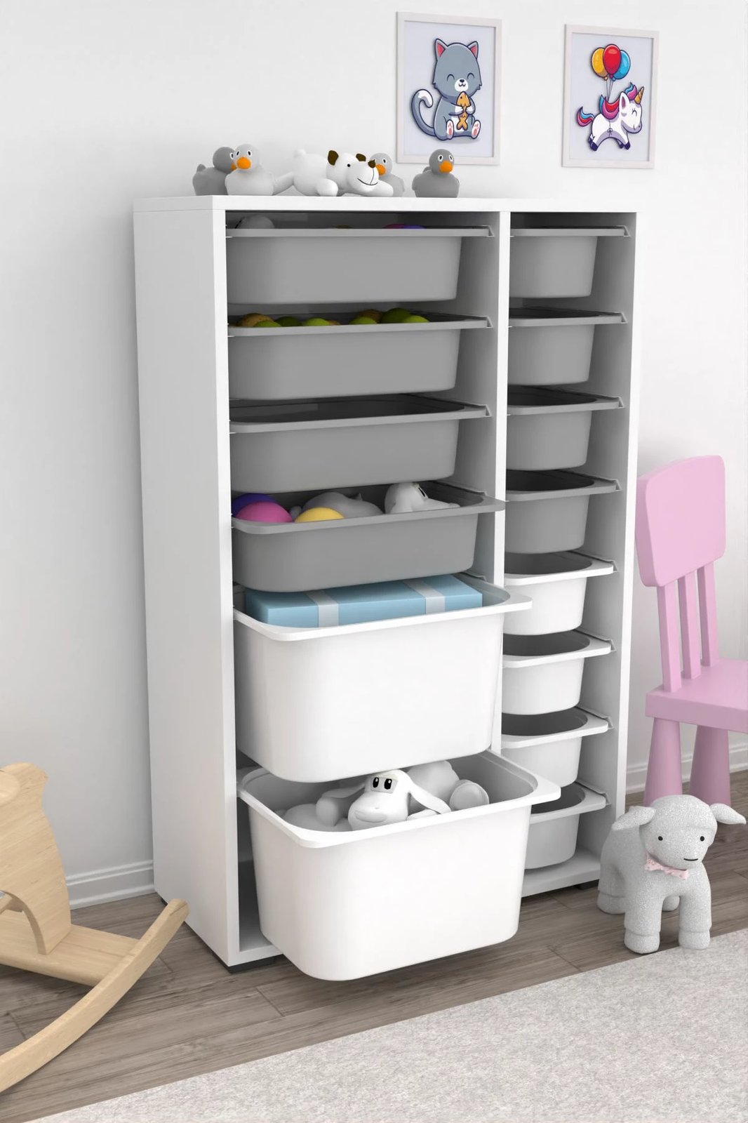 Dollap multifunksional Hanah Home, Rine 2D4K8U, i bardhë-gri
