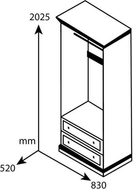 Dollap Mozart me 2 dyer dhe sirtarë, ngjyrë arre, 83x52x202,5cm
