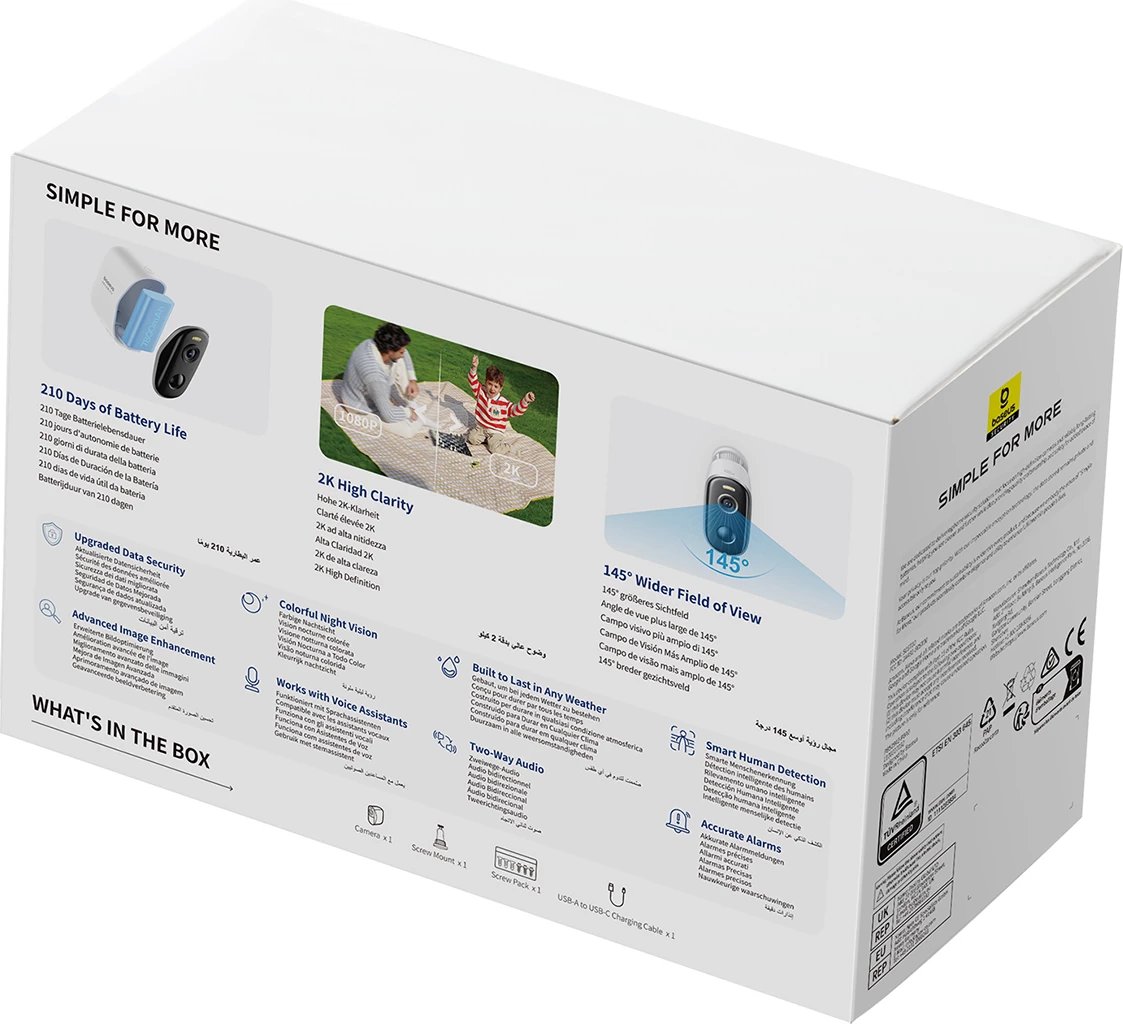Kamerë sigurie Baseus Security N1 2K S0ST002130, 7800 mAh, IP67, e bardhë