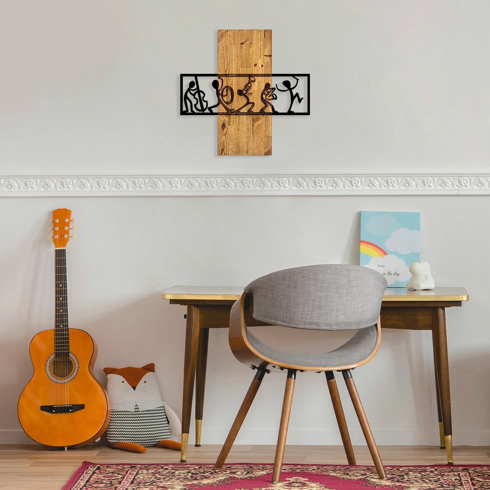 Aksesor dekorativ prej druri për mur, Wallity MA-301, ngjyrë arre dhe e zezë, 58x61cm