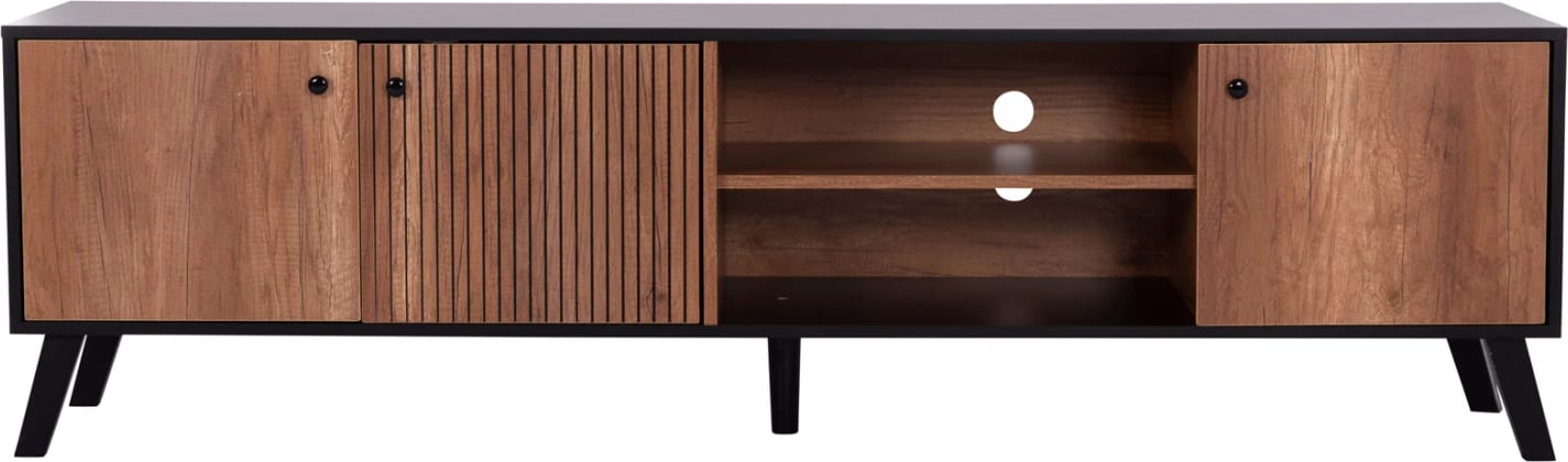 Komodë TV KRUDEN, melaminë, ngjyrë e zezë-dru natyral, 180x40x51cm