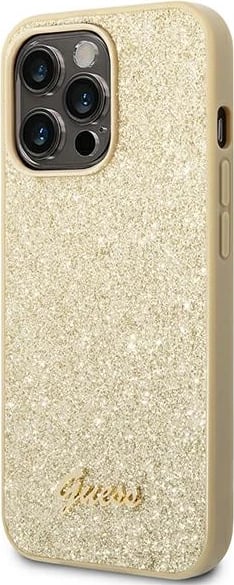Mbështjellës Guess GUHCP14LHGGSHD për iPhone 14 Pro 6.1", hardcase, Glitter Script, ari
