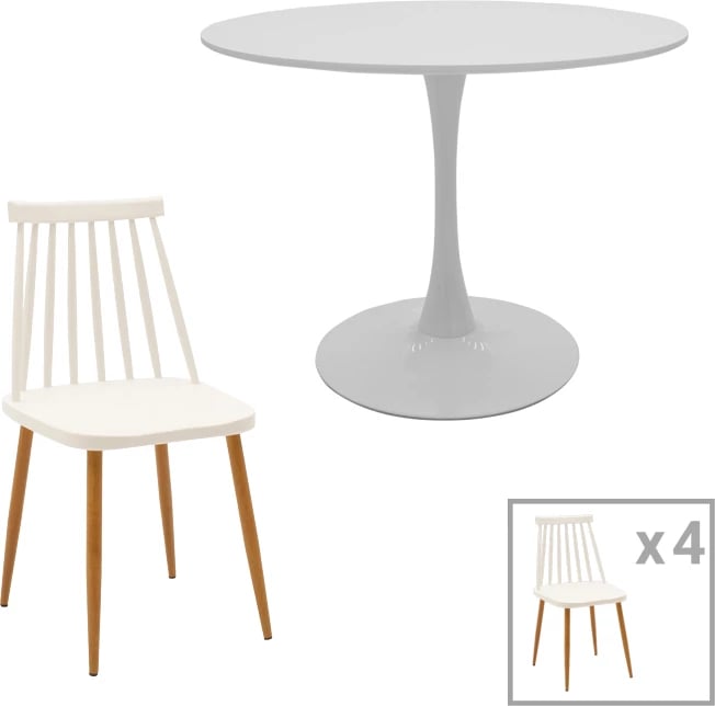 Set tavoline me karrige, ngjyrë e bardhë, D100x75cm