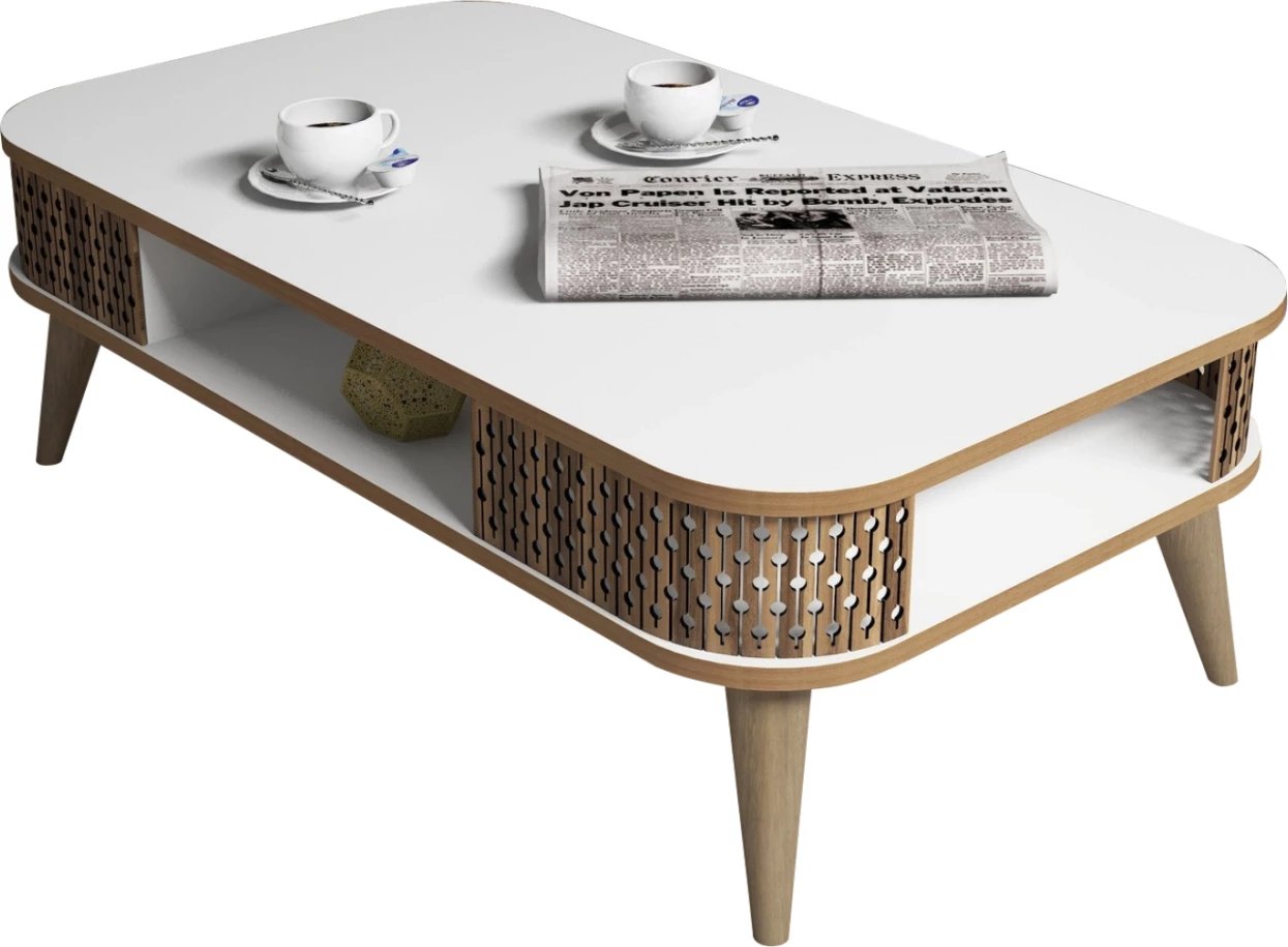 Tavolinë kafeje melamine, ngjyrë e bardhë-arre, FH9501.03, 105x60x34.6H cm Tavolinë kafeje melamine, ngjyrë e bardhë-arre, FH9501.03, 105x60x34.6H cm