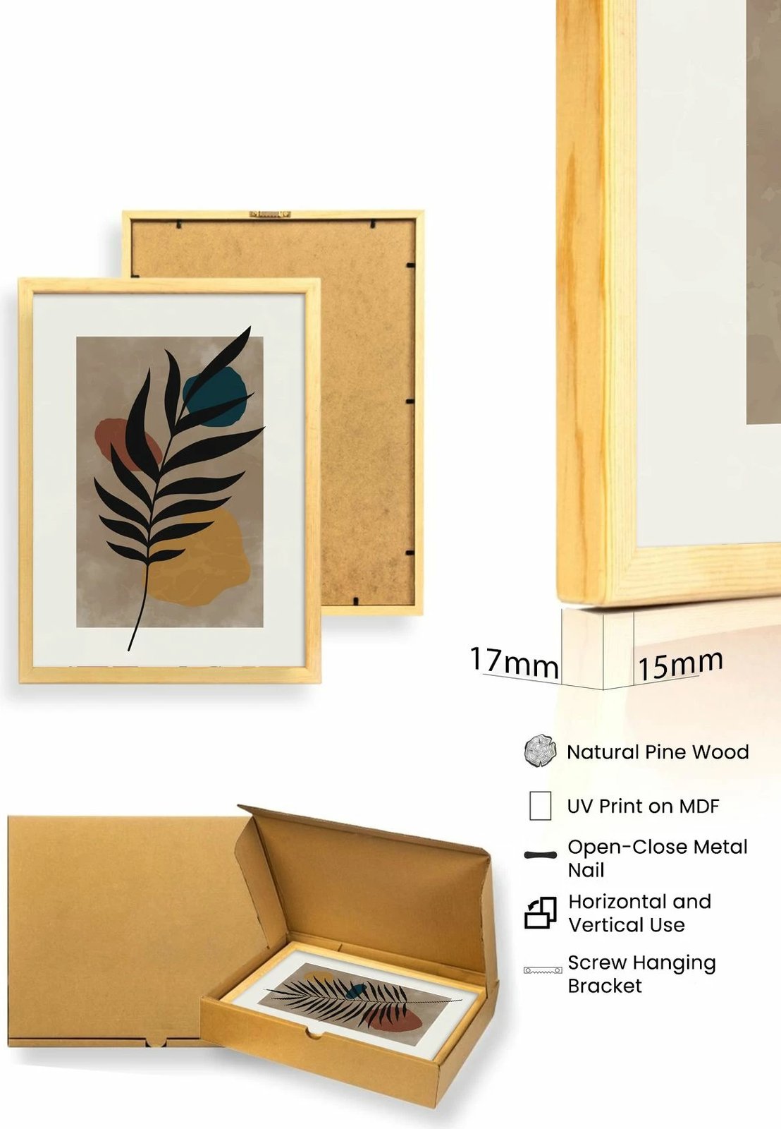 Pikturë dekorative me kornizë, 3 pjesë, MDF, Wallity, Huhu483, 50x70cm