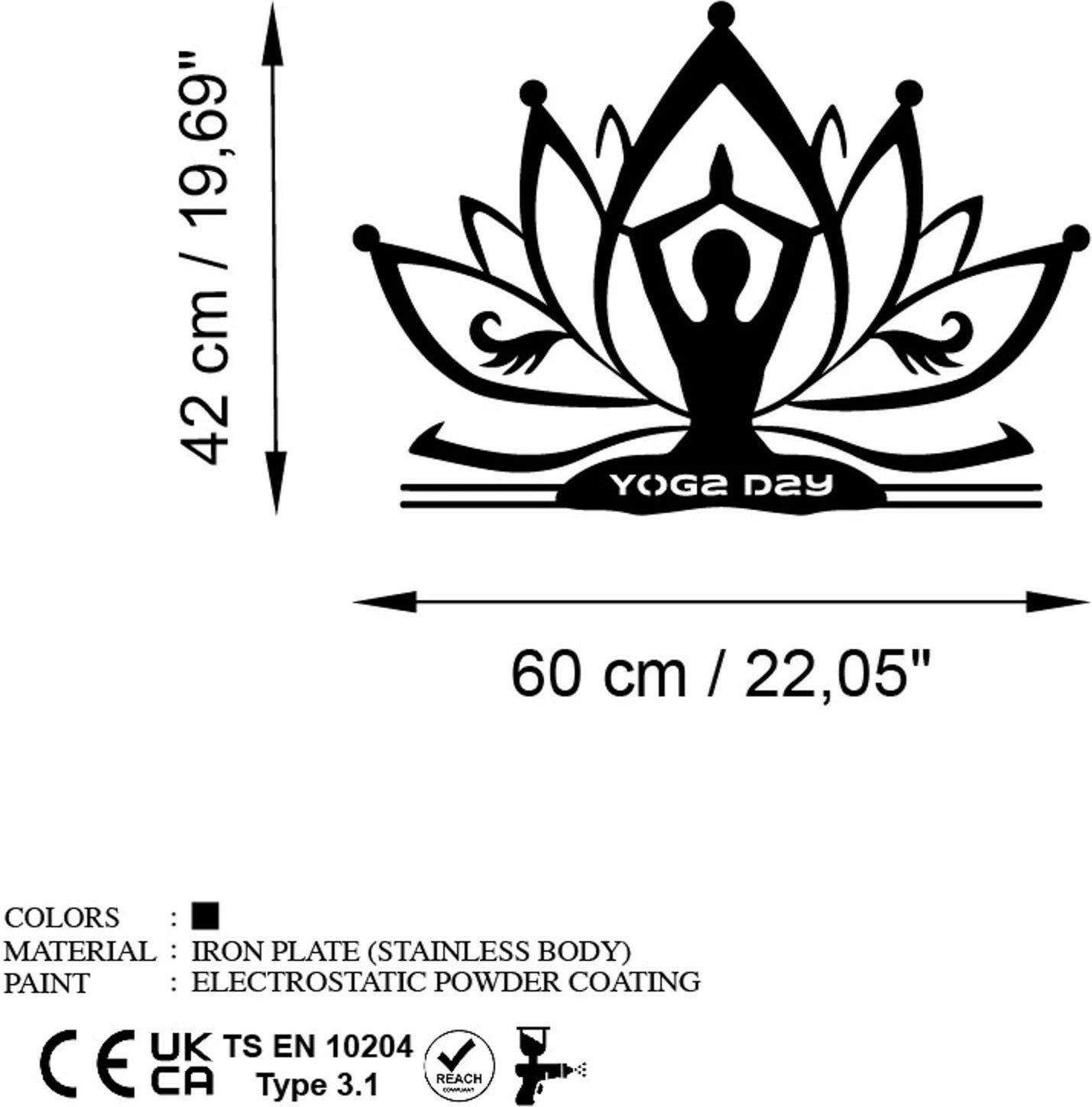 Aksesor dekorativ metalik për mur, Yoga 30, ngjyrë e zezë, 60x42cm