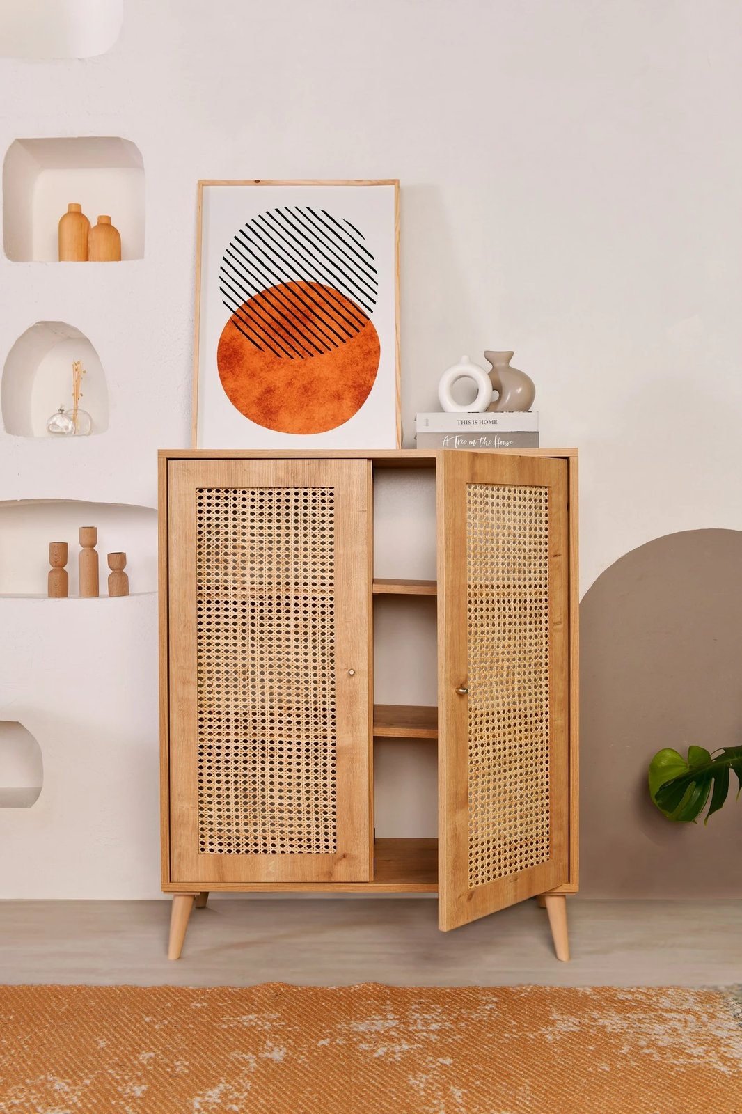 Komodë Hazeran, dru ahu, ngjyrë lisi, Skye Decor, 40x90x110cm