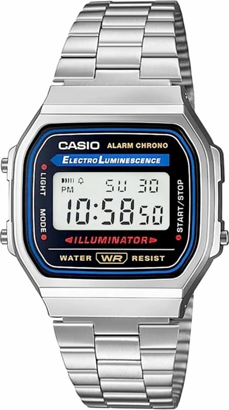 Orë digjitale unisex Casio A168WA, argjend