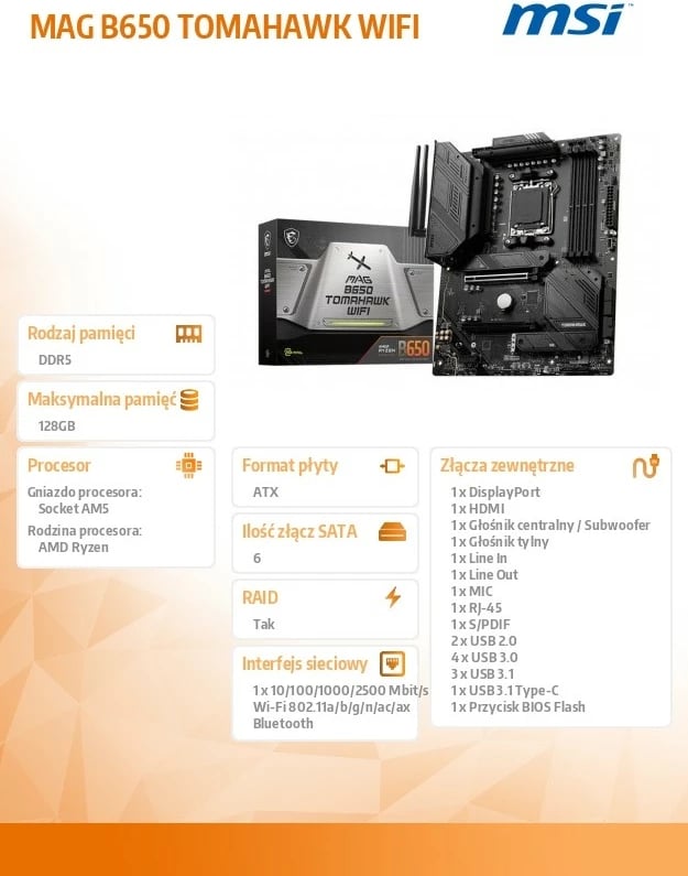 Pllakë amë MSI MAG B650 TOMAHAWK WIFI, Socket AM5, ATX, DDR5, e zezë