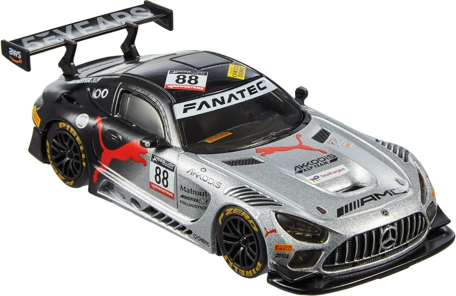 Makine lodër Hot Wheels Mercedes-AMG GT3, 1:43, Metal, Argjendtë/Zeze
