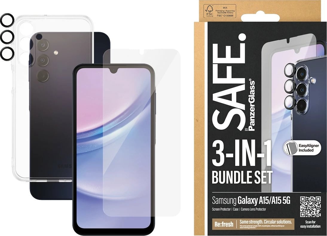 Mbështjellës PanzerGlass SAFE. 3-in-1 për Samsung Galaxy A15/A15 5G, transparent