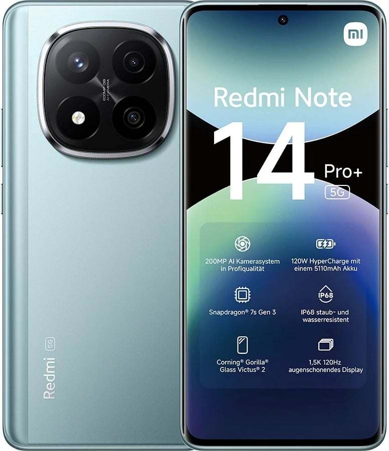 Celular Xiaomi Redmi Note 14 Pro+, 6.67", 8+256GB, 5G, i kaltër