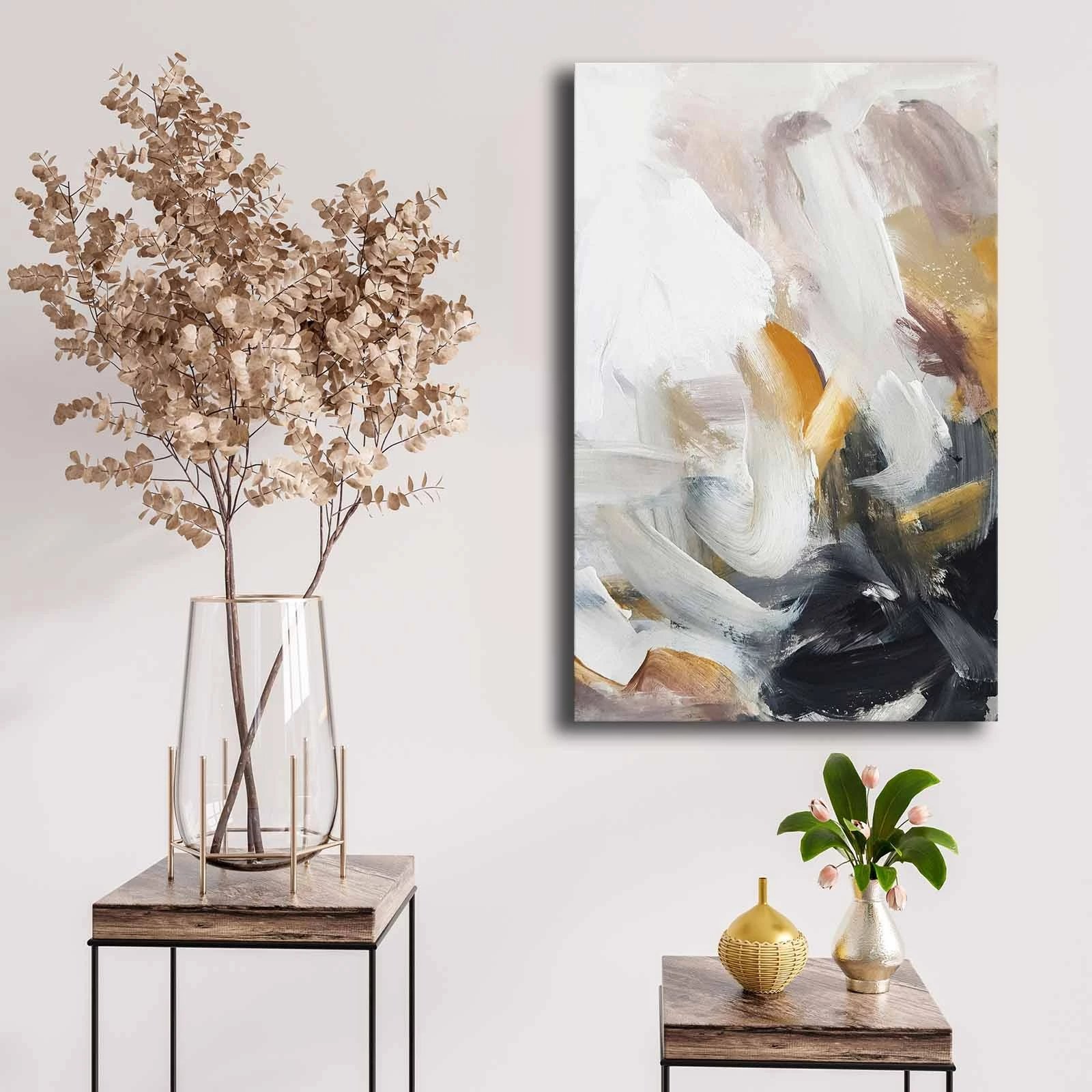 Pikturë dekorative në kanavacë, ngjyra camel, e kuqe damson, e bardhë, e zezë, 45x70cm, 4570NISC-009