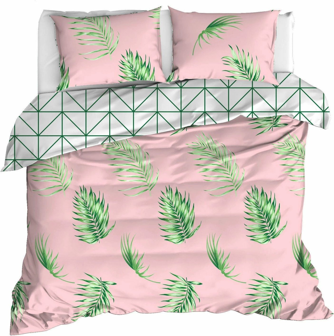 Set mbulesë për jorgan dopio, L'essentiel, Barbara, ngjyrë e gjelbër, rozë dhe e bardhë