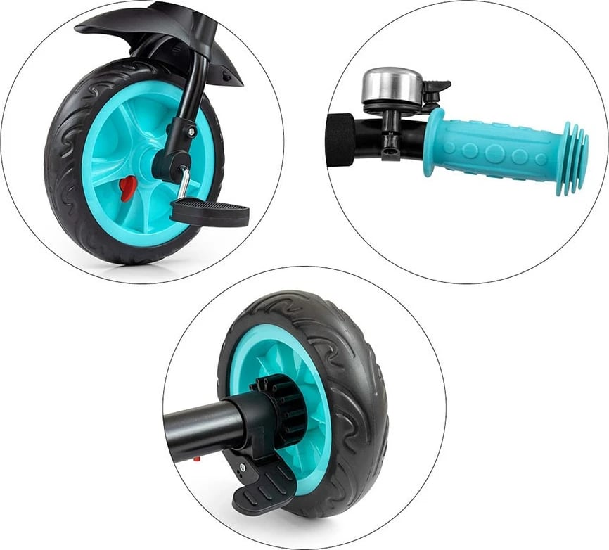 Tricikël fëmijësh me guidë, Milly Mally Axel, kornizë çeliku, rrota EVA, pedale me bllokim, 1-3 vjeç, e zezë