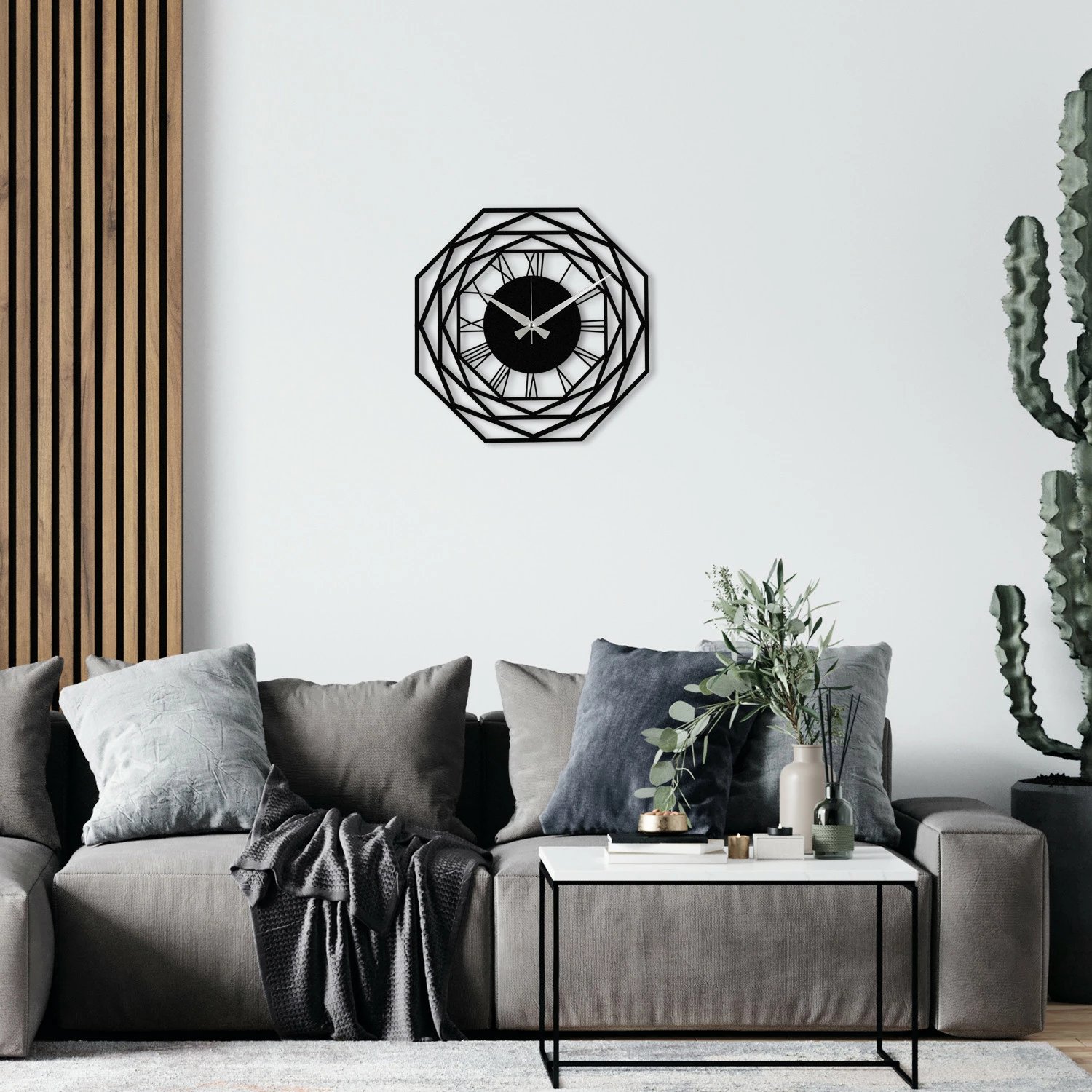 Orë muri dekorative prej metali, Wallity Enzoclock - S012, e zezë, 48x48cm