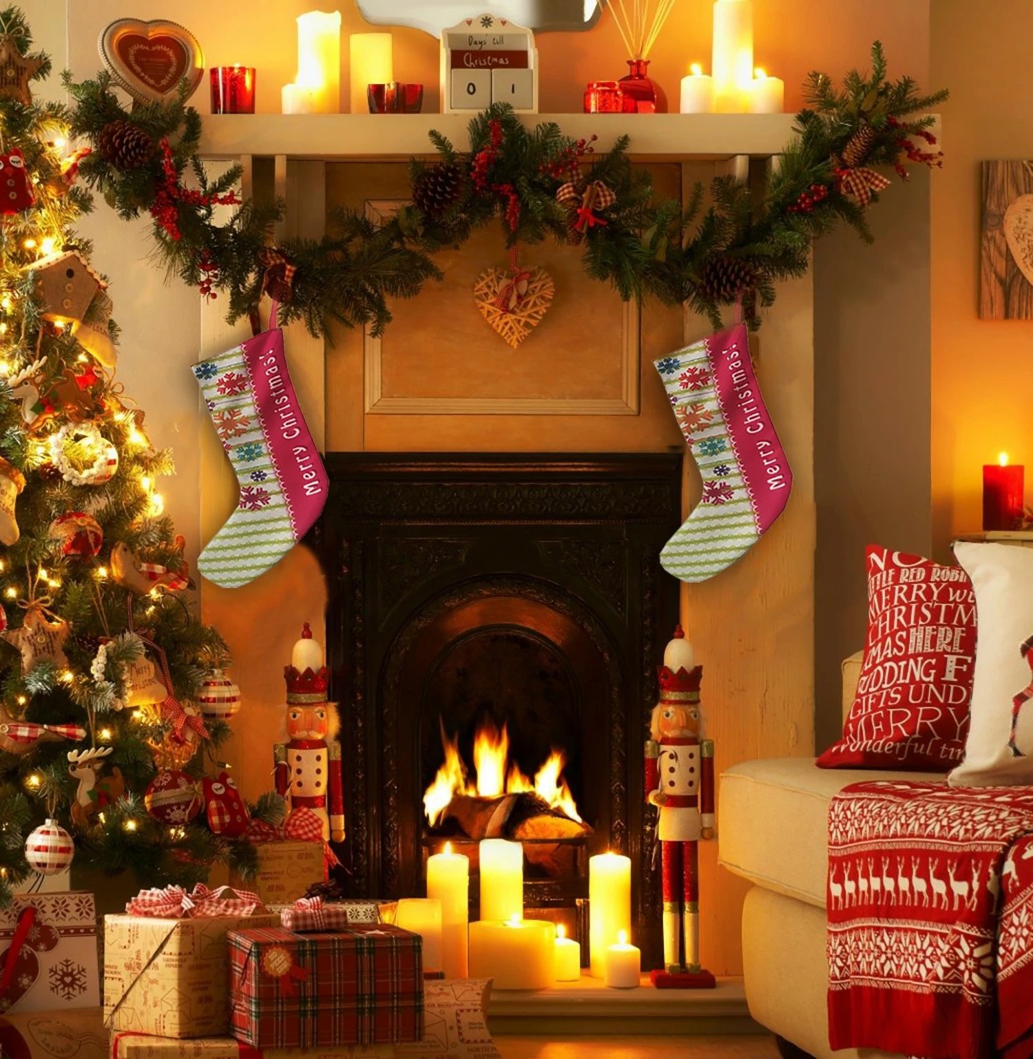 Çorape dekorative për Krishtlindje, shumëngjyrëshe, Evila Originals, Crp009, 35x18cm