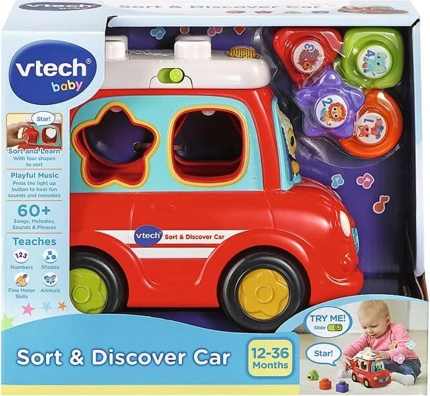 Lodër interaktive Vtech Sort & Discover Car 61487, për fëmijë të vegjël, shumëngjyrëshe