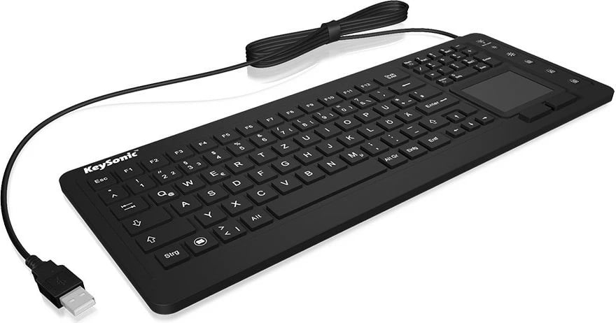 Tastierë industriale KeySonic KSK-6231INEL, full-size, USB, touchpad, ndriçim, e zezë