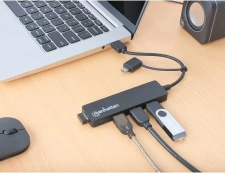 USB hub MANHATTAN 4-portë, Typ-C/Typ-A, USB 3.0, zi