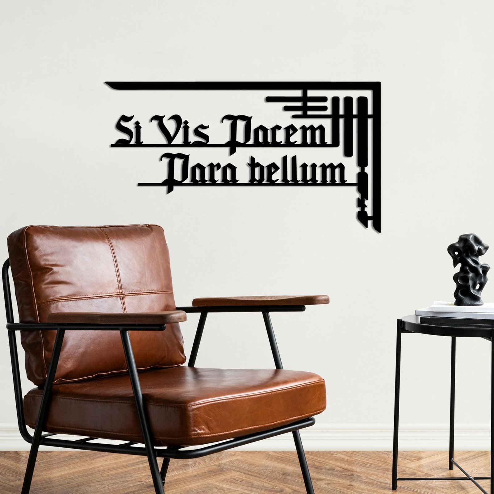 Aksesor dekorativ metalik për mur, Wallity, Si Vis Pacem 1, ngjyrë e zezë, 60x33cm