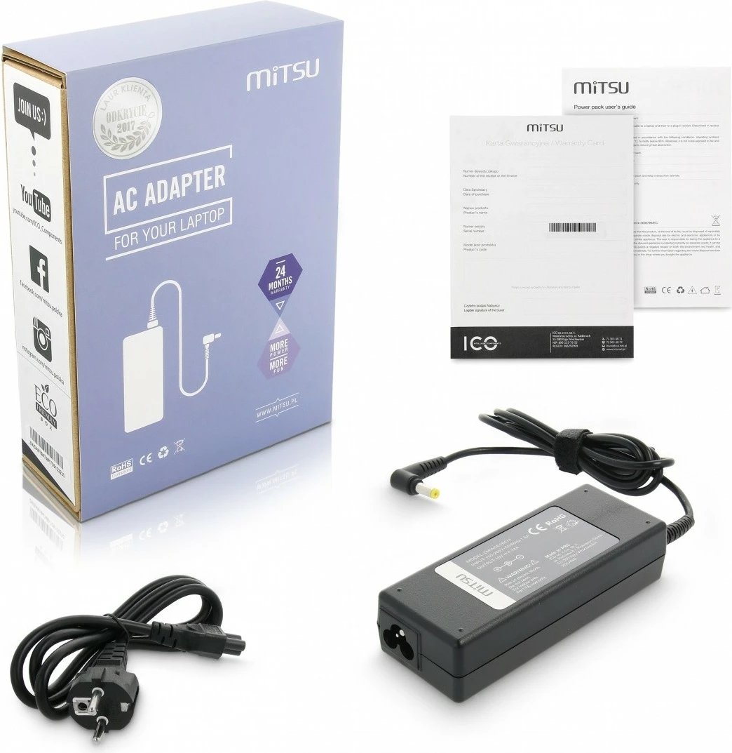 Karikues laptopi Mitsu ZM/ACE19474, 19V 4.74A, 90W, për Acer, i zi