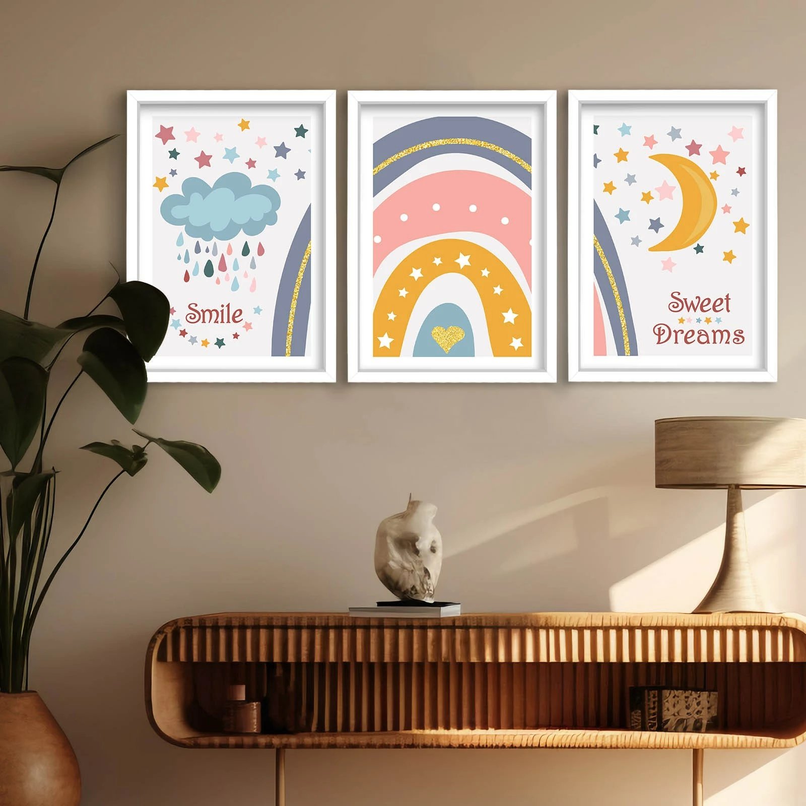 Pikturë dekorative me kornizë MDF (3 copë), Wallity, 3p3752softct-013