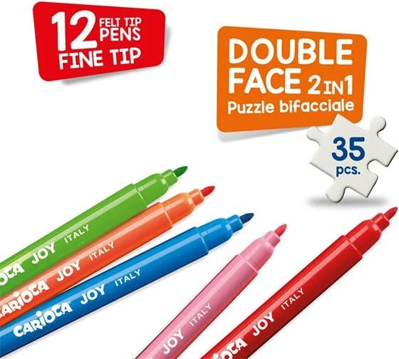 Puzzle ngjyrosës Carioca 2në1 "Adventures" 35 copë, 70x35cm, me markerë