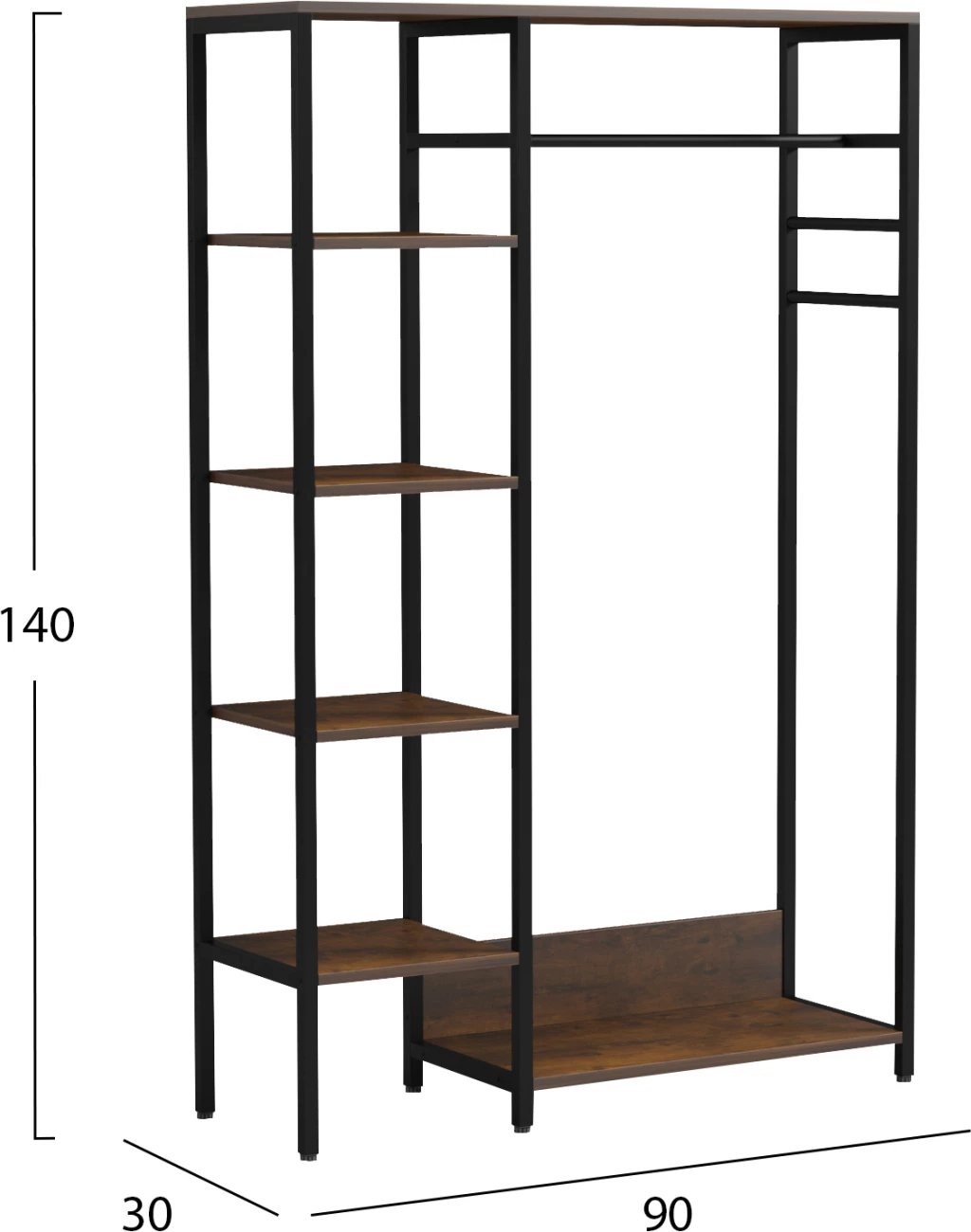 Mobilje hyrëse, garderobë e hapur, ARANJA FH18082, metal-melaminë, 90x30x140H cm